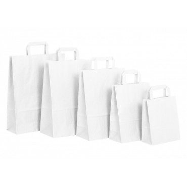 Paperikassi litteällä kahvalla valkoinen 32 + 12 x 41 cm (250) | Euro Toimistotukut Oy