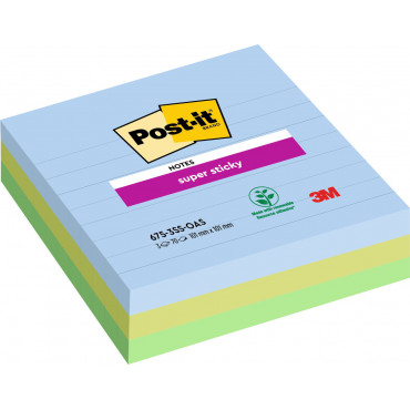 Post-it Super Sticky Oasis värilajitelma viivat 101 x 101 mm (3) | Euro Toimistotukut Oy