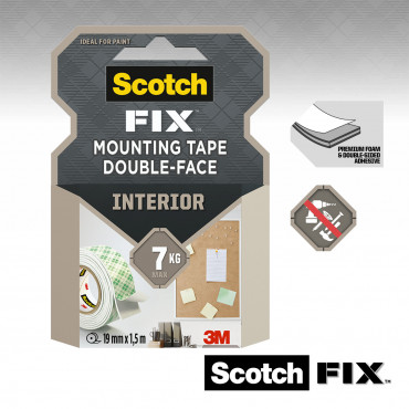 Scotch-Fix Interior kiinnitysteippi 19 mm x 1,5 m | Euro Toimistotukut Oy