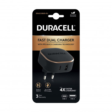 Duracell 1 x USB-C + 1 x USB-A laturi PD 30W musta | Euro Toimistotukut Oy