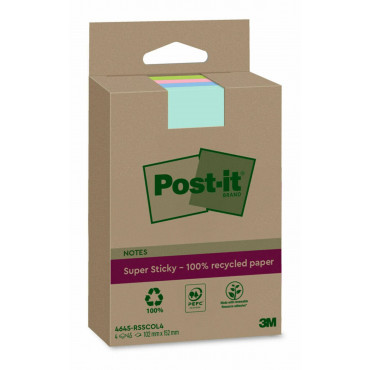 Post-it® Super Sticky ekoviestilappu 102 x 152 mm värilajitelma (4) | Euro Toimistotukut Oy