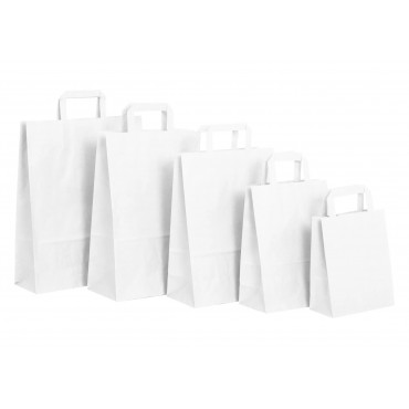 Paperikassi litteällä kahvalla valkoinen 18 + 8 x 22 cm (500) | Euro Toimistotukut Oy